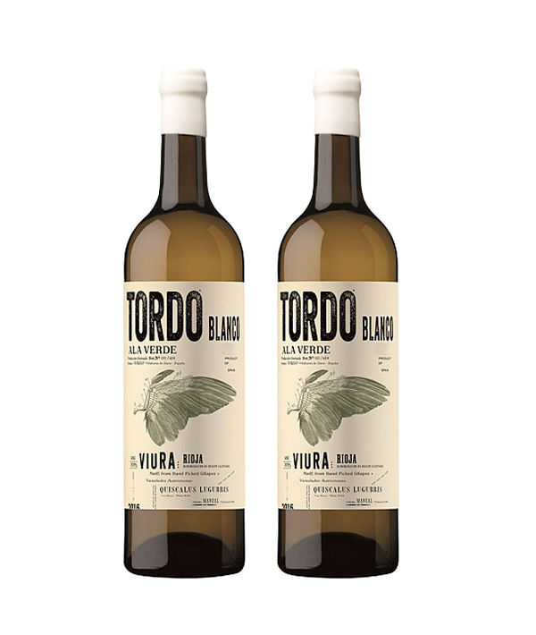 Dos botellas de vino blanco Tordo Blanco 2018 Terravino